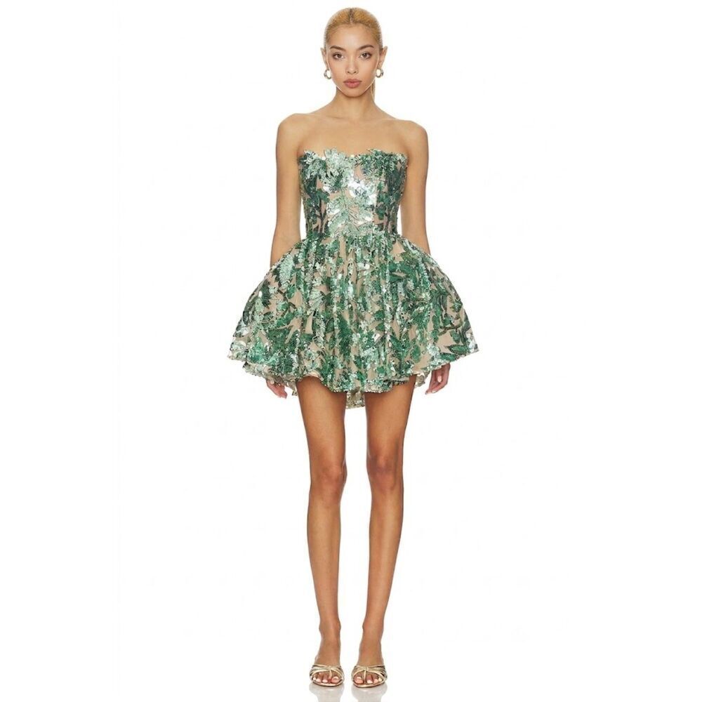 BRONX BANCO Chloe Pailette Teal Strapless Sequin Mini Dress, cocktail | wedding